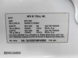 2022 Tesla Model Y Performance with VIN 7SAYGDEF4NF449986, listed as a IAAI auction lot 41754916 with 64,384 mi miles and . Bid and sale history available at DreamBid. Image 9.