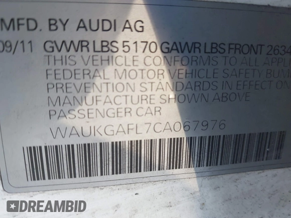 2012 Audi S4 Prestige with VIN WAUKGAFL7CA067976, listed as a IAAI auction lot 41815102 with 141,985 mi miles. Bid and sale history available at carsss.com. Image 9.