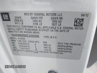 2012 GMC Acadia SL with VIN 1GKKRNEDXCJ302096, listed as a IAAI auction lot 41916928 with 115,059 mi miles. Bid and sale history available at carsss.com. Image 9.