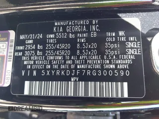2024 Kia Sorento X-Line SX Prestige z VIN 5XYRKDJF7RG300590, wystawiony jako IAAI lot #42118514 z przebiegiem 4 498 mil mil oraz . Historia ofert i sprzedaży dostępna na DreamBid. Obrazek 9.