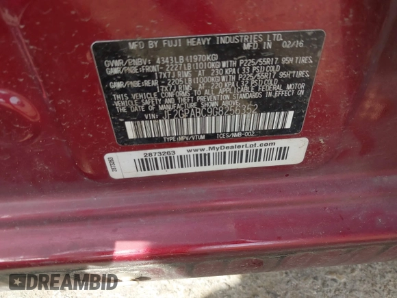 2016 Subaru Crosstrek Premium с VIN JF2GPABC9G8256352, выставлен на аукционе IAAI как лот 41885361 с пробегом 171 939 миль миль и . История ставок и продаж доступна на DreamBid. Изображение 9.