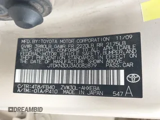 2010 Toyota Prius II with VIN JTDKN3DU3A0082879, listed as a IAAI auction lot 42213634 with 256,058 mi miles and . Bid and sale history available at DreamBid. Image 9.
