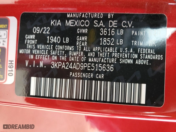 2023 Kia Rio S with VIN 3KPA24AD9PE515636, listed as a Copart auction lot 84745194 with NaN miles and Salvage Title. Bid and sale history available at carsss.com. Image 14.