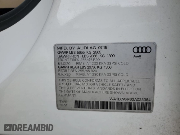 2016 Audi Q5 Premium Plus z VIN WA1D7AFP6GA023384, wystawiony jako Copart lot #54899665 z przebiegiem 95 014 mil mil oraz Szkody całkowita. Historia ofert i sprzedaży dostępna na DreamBid. Obrazek 13.