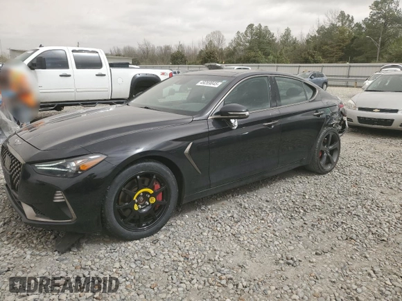 2021 Genesis G70 3.3T with VIN KMTG34LE0MU070859, listed as a Copart auction lot 49269845 with 47,988 mi miles and Salvage Title. Bid and sale history available at carsss.com. Image 1.