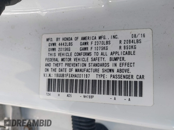 2017 Acura TLX w/Technology Pkg with VIN 19UUB1F5XHA001197, listed as a IAAI auction lot 41530789 with 65,747 mi miles. Bid and sale history available at carsss.com. Image 9.