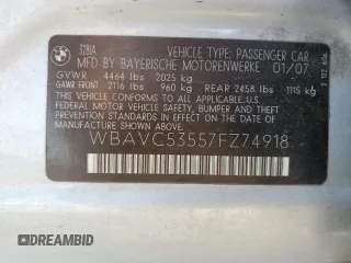 2007 BMW 3 Series 328i z VIN WBAVC53557FZ74918, wystawiony jako Copart lot #56892005 z przebiegiem 184 111 mil mil oraz Szkoda całkowita • Salvage title. Historia ofert i sprzedaży dostępna na DreamBid. Obrazek 12.