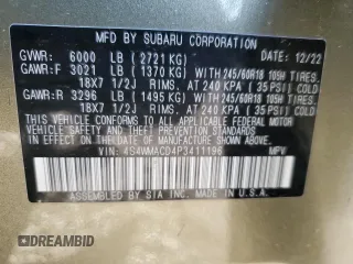 2023 Subaru Ascent Premium z VIN 4S4WMACD4P3411196, wystawiony jako Copart lot #45936035 z przebiegiem 39 609 mil mil oraz Szkoda całkowita • Salvage title. Historia ofert i sprzedaży dostępna na DreamBid. Obrazek 15.