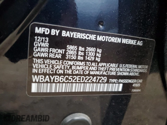 2014 BMW 7 Series 750i xDrive with VIN WBAYB6C52ED224729, listed as a Copart auction lot 77781224 with 0 mi miles and Salvage Title. Bid and sale history available at carsss.com. Image 12.