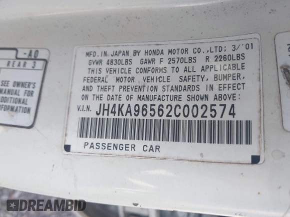 2002 Acura RL с VIN JH4KA96562C002574, выставлен на аукционе IAAI как лот 42306128 с пробегом Не указан миль и . История ставок и продаж доступна на DreamBid. Изображение 9.