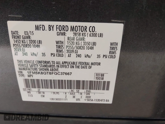 2015 Ford Explorer Sport z VIN 1FM5K8GT8FGC37667, wystawiony jako IAAI lot #42782439 z przebiegiem 155 662 mil mil oraz . Historia ofert i sprzedaży dostępna na DreamBid. Obrazek 9.
