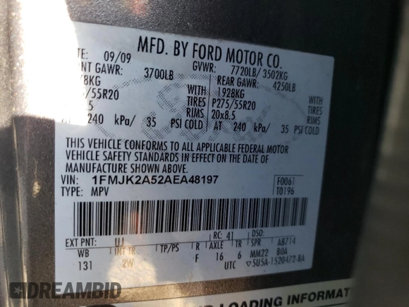 2010 Ford Expedition EL Limited with VIN 1FMJK2A52AEA48197, listed as a Copart auction lot 57437054 with 224,219 mi miles and Non Repairable. Bid and sale history available at carsss.com. Image 14.