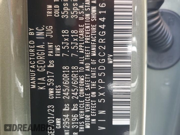 2024 Kia Telluride SX X-Pro с VIN 5XYP5DGC2RG441689, выставлен на аукционе Copart как лот 52587315 с пробегом 16 446 миль миль и Списание • Salvage title. История ставок и продаж доступна на DreamBid. Изображение 16.