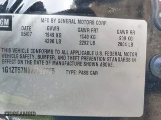 2007 Chevrolet Malibu LT w/2LT with VIN 1G1ZT57N87F299265, listed as a IAAI auction lot 41876957 with 94,395 mi miles. Bid and sale history available at carsss.com. Image 9.