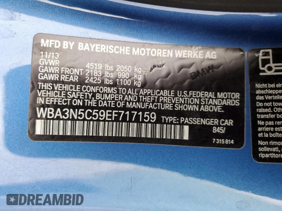 2014 BMW 4 Series 428i xDrive with VIN WBA3N5C59EF717159, listed as a Copart auction lot 44918735 with 86,101 mi miles and Salvage Title. Bid and sale history available at DreamBid. Image 12.