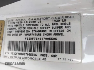 2001 Saab 9-3 SE with VIN YS3DF78K017005506, listed as a IAAI auction lot 41494816 with 112,074 mi miles. Bid and sale history available at carsss.com. Image 9.