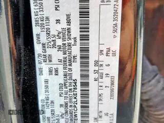 2020 Ford F-150 XL with VIN 1FTEW1CP2LKE78545, listed as a Copart auction lot 59577415 with 110,876 mi miles and Salvage title. Bid and sale history available at DreamBid. Image 12.