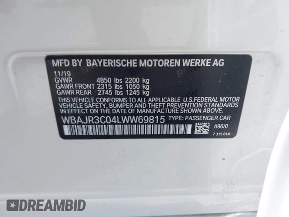 2020 BMW 5 Series 530i z VIN WBAJR3C04LWW69815, wystawiony jako IAAI lot #42247174 z przebiegiem 54 547 mil mil oraz . Historia ofert i sprzedaży dostępna na DreamBid. Obrazek 9.