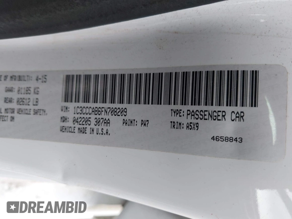 2015 Chrysler 200 Limited with VIN 1C3CCCAB6FN708209, listed as a IAAI auction lot 42057279 with 100,866 mi miles. Bid and sale history available at carsss.com. Image 9.