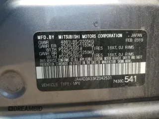 2019 Mitsubishi Outlander SE z VIN JA4AD3A33KZ042531, wystawiony jako Copart lot #59717395 z przebiegiem 125 416 mil mil oraz Szkoda całkowita • Salvage title. Historia ofert i sprzedaży dostępna na DreamBid. Obrazek 12.