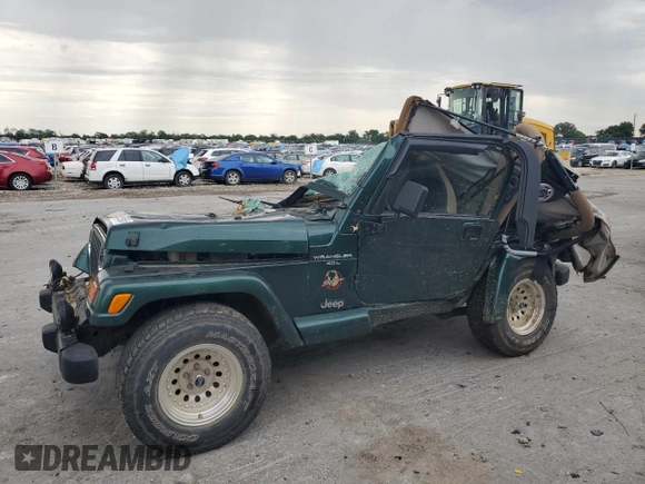 2000 Jeep Wrangler Sahara with VIN 1J4FA59SXYP785570, listed as a Copart auction lot 57659664 with 0 mi miles and Salvage Title. Bid and sale history available at carsss.com. Image 1.