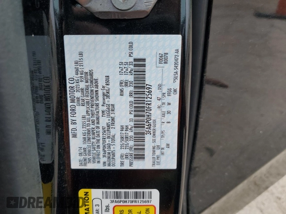 2015 Ford Fusion SE with VIN 3FA6P0H70FR125697, listed as a Copart auction lot 58960035 with 118,114 mi miles and Salvage title. Bid and sale history available at DreamBid. Image 12.