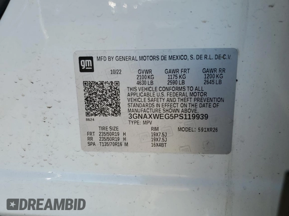 2023 Chevrolet Equinox RS z VIN 3GNAXWEG5PS119939, wystawiony jako Copart lot #47349015 z przebiegiem 29 023 mil mil oraz Szkoda całkowita • Salvage title. Historia ofert i sprzedaży dostępna na DreamBid. Obrazek 13.