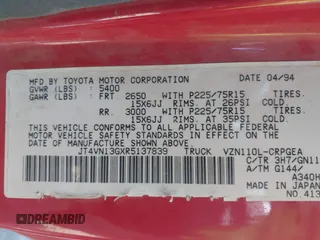 1994 Toyota Pickup SR5 z VIN JT4VN13GXR5137839, wystawiony jako IAAI lot #42374483 z przebiegiem 202 521 mil mil oraz . Historia ofert i sprzedaży dostępna na DreamBid. Obrazek 9.