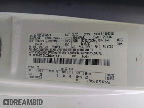 2011 Ford Econoline Cargo Commercial with VIN 1FTNE2ELXBDA18412, listed as a IAAI auction lot 42328684 with 115,484 mi miles and . Bid and sale history available at DreamBid. Image 9.