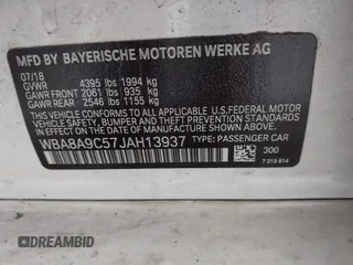 2018 BMW 3 Series 320i with VIN WBA8A9C57JAH13937, listed as a IAAI auction lot 41979917 with 268,115 mi miles. Bid and sale history available at carsss.com. Image 9.