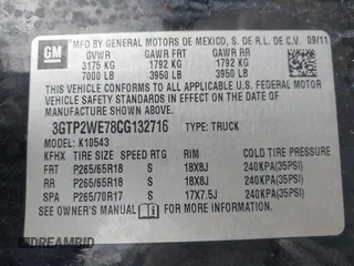 2012 GMC Sierra 1500 SLT with VIN 3GTP2WE78CG132716, listed as a IAAI auction lot 41658637 with 195,074 mi miles and . Bid and sale history available at DreamBid. Image 9.