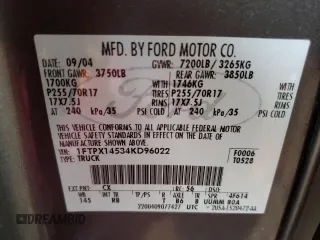 2004 Ford F-150 XLT с VIN 1FTPX14534KD96022, выставлен на аукционе Copart как лот 58184295 с пробегом 185 925 миль миль и Списание • Salvage title. История ставок и продаж доступна на DreamBid. Изображение 12.