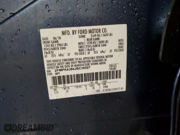 2018 Ford Edge SEL with VIN 2FMPK4J86JBC36507, listed as a Copart auction lot 53562895 with 79,984 mi miles and Salvage Title. Bid and sale history available at carsss.com. Image 13.