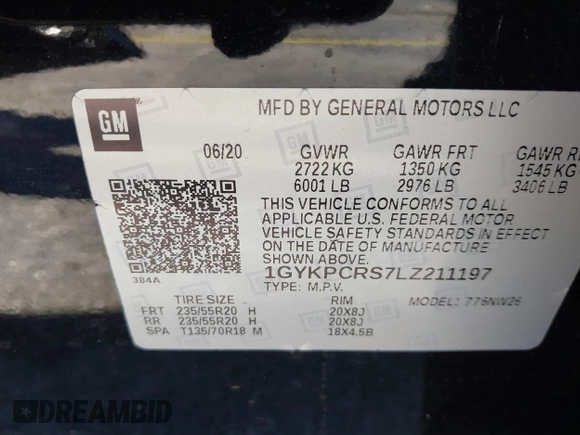 2020 Cadillac XT6 FWD Premium Luxury with VIN 1GYKPCRS7LZ211197, listed as a IAAI auction lot 42231424 with 57,351 mi miles and . Bid and sale history available at DreamBid. Image 9.