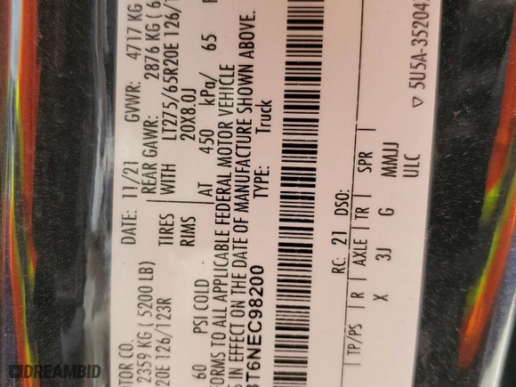 2022 Ford Super Duty F-250 SRW XL with VIN 1FT8W2BT6NEC98200, listed as a Copart auction lot 50189995 with 81,796 mi miles and Salvage Title. Bid and sale history available at carsss.com. Image 12.