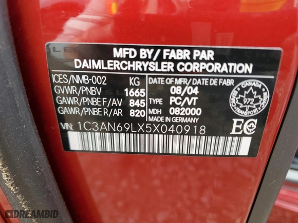 2005 Chrysler Crossfire Limited with VIN 1C3AN69LX5X040918, listed as a Copart auction lot 76504944 with 42,368 mi miles and Clean Title. Bid and sale history available at carsss.com. Image 12.