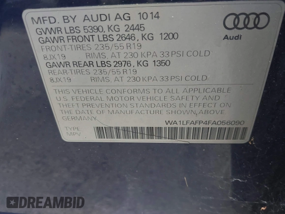 2015 Audi Q5 Premium Plus z VIN WA1LFAFP4FA056090, wystawiony jako IAAI lot #42679710 z przebiegiem 189 284 mil mil oraz . Historia ofert i sprzedaży dostępna na DreamBid. Obrazek 9.