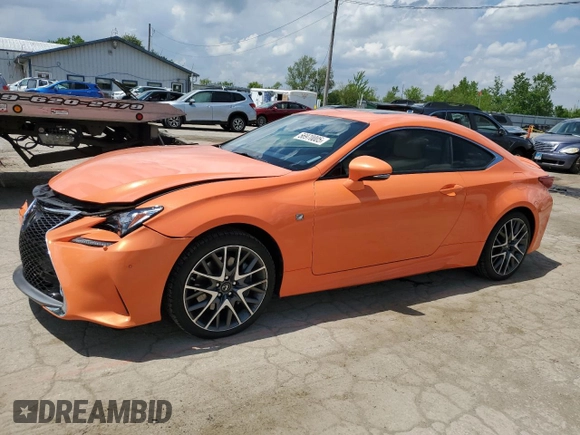 2015 Lexus RC 350 F Sport with VIN JTHSE5BC5F5003873, listed as a Copart auction lot 56970005 with 98,281 mi miles and Salvage title. Bid and sale history available at DreamBid. Image 1.