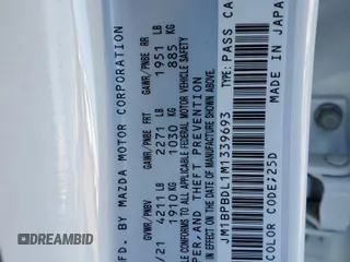 2021 Mazda 3 with VIN JM1BPBDL1M1339693, listed as a Copart auction lot 82402463 with 13,024 mi miles and . Bid and sale history available at DreamBid. Image 12.