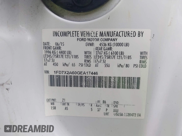 2016 Ford F-250 XL with VIN 1FD7X2A60GEA17446, listed as a IAAI auction lot 42373465 with 117,847 mi miles and . Bid and sale history available at DreamBid. Image 9.