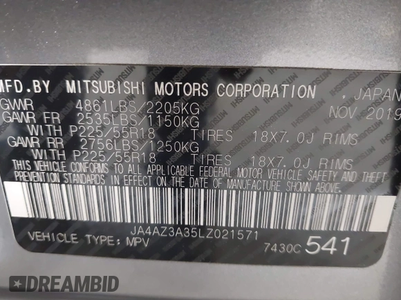 2020 Mitsubishi Outlander ES с VIN JA4AZ3A35LZ021571, выставлен на аукционе IAAI как лот 42523117 с пробегом 93 856 миль миль и . История ставок и продаж доступна на DreamBid. Изображение 9.