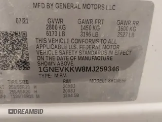 2021 Chevrolet Traverse Premier with VIN 1GNEVKKW8MJ259346, listed as a IAAI auction lot 41810312 with 80,474 mi miles. Bid and sale history available at carsss.com. Image 9.