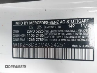 2021 Mercedes-Benz E-Class E 350 with VIN W1KZF8DB0MA924251, listed as a IAAI auction lot 41813724 with 67,728 mi miles. Bid and sale history available at carsss.com. Image 9.