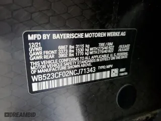 2022 BMW iX xDrive50 with VIN WB523CF02NCJ71343, listed as a Copart auction lot 53404674 with 14,917 mi miles and Salvage Title. Bid and sale history available at carsss.com. Image 15.