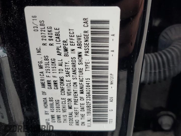 2016 Acura TLX V6 with VIN 19UUB2F33GA008415, listed as a Copart auction lot 59565375 with 111,329 mi miles and Salvage title. Bid and sale history available at DreamBid. Image 13.