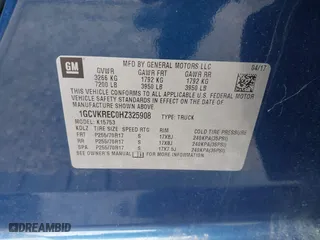 2017 Chevrolet Silverado 1500 LT with VIN 1GCVKREC0HZ325908, listed as a IAAI auction lot 41613561 with 53,552 mi miles. Bid and sale history available at carsss.com. Image 9.