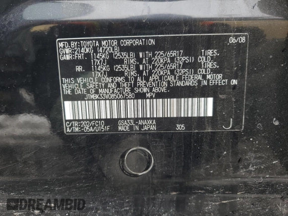 2008 Toyota RAV4 with VIN JTMBK33V085067580, listed as a Copart auction lot 46303635 with 268,491 mi miles and Salvage Title. Bid and sale history available at carsss.com. Image 13.
