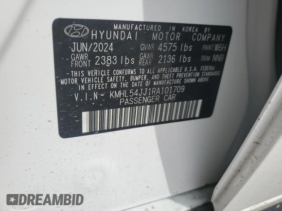 2024 Hyundai Sonata Hybrid Limited with VIN KMHL54JJ1RA101709, listed as a Copart auction lot 45246235 with 6,043 mi miles and Salvage Title. Bid and sale history available at carsss.com. Image 12.