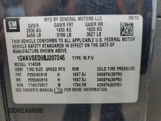 2011 GMC Acadia SLT2 with VIN 1GKKVSED9BJ207246, listed as a Copart auction lot 52049695 with 194,434 mi miles and Clean Title. Bid and sale history available at carsss.com. Image 13.