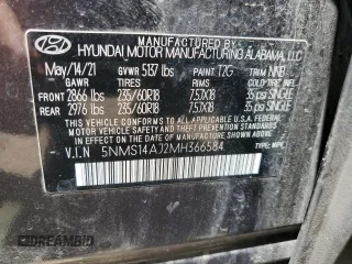 2021 Hyundai Santa Fe SE with VIN 5NMS14AJ2MH366584, listed as a Copart auction lot 57144915 with 62,613 mi miles and Salvage title. Bid and sale history available at DreamBid. Image 13.